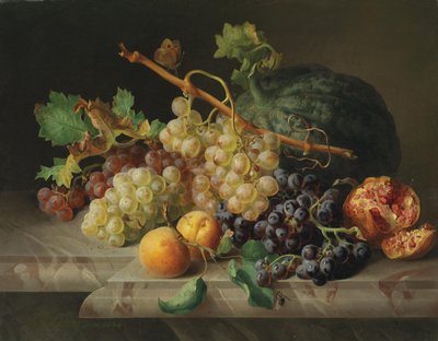 Still Life with Pomegranate, Grapes, and Melon by Josef Lauer